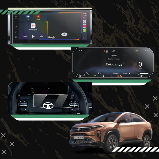 Tata Curvv / Curvv EV 12.3 Inch Infotainment [Sharp Corners] + Instrument Cluster + Steering Curvv.EV Empowered+ & Empowered+A  [2024-Running] Accessories Touch Screen Guard & Screen Protector.